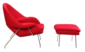 Womb Chair mit Ottomane by Eero Saarinen 1948 (Kaschmir rot)