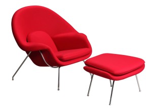 Womb Chair mit Ottomane by Eero Saarinen 1948 (Kaschmir rot)